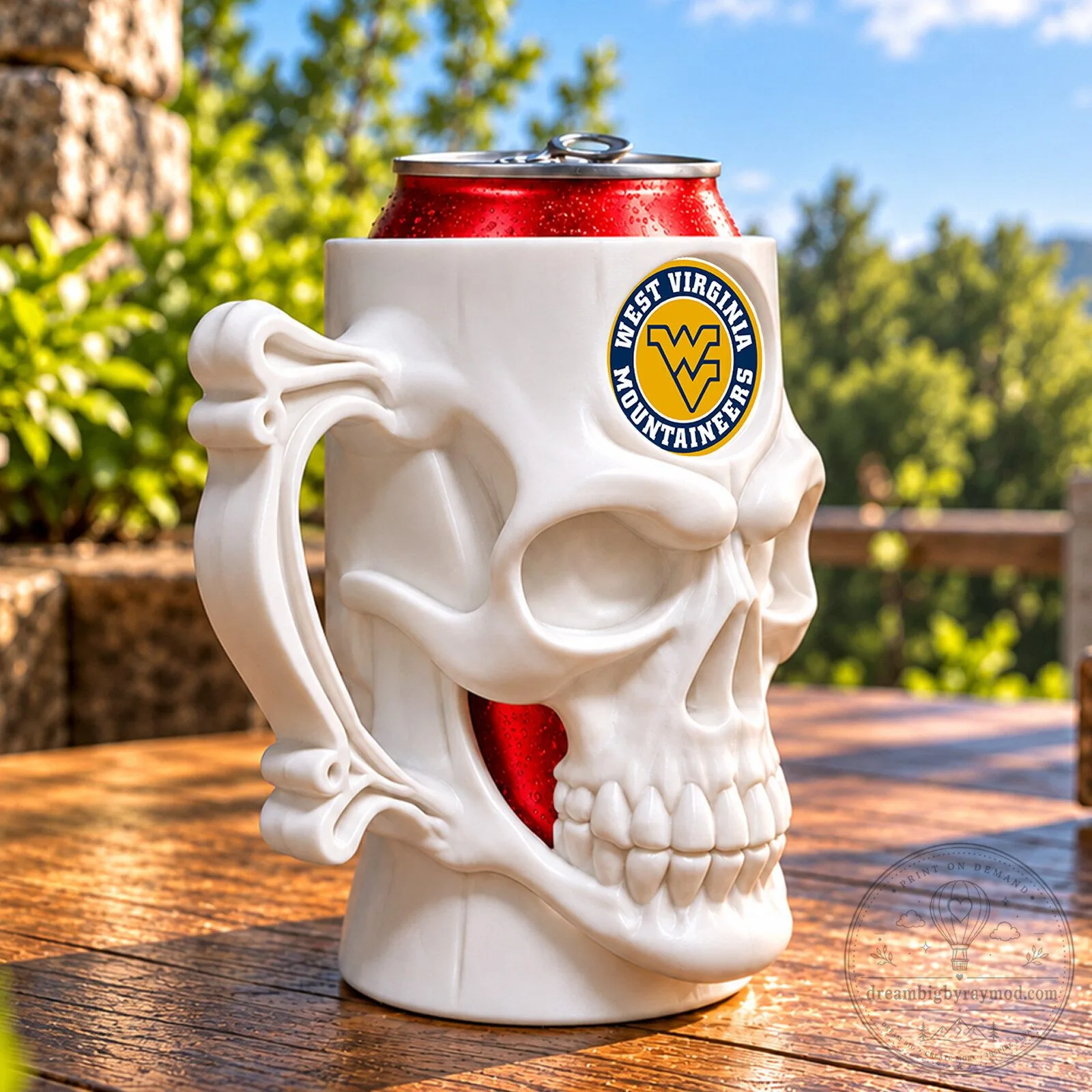 West Virginia Mountaineers Skull Shaped Can Cooler Beer Holder 6 West Virginia Mountaineers Skull Shaped Can Cooler Beer Holder