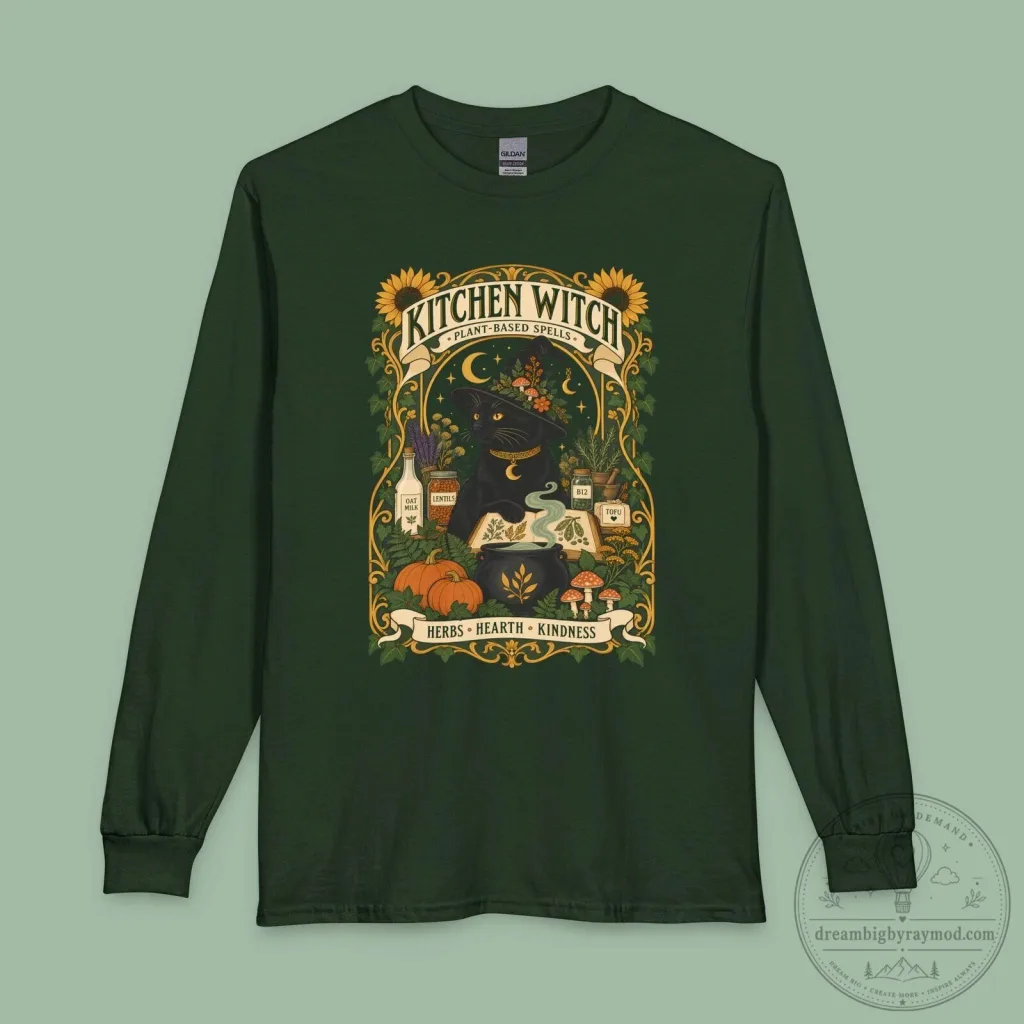 Kitchen Witch Plant Based Spells Black Cat Vintage Art Long Sleeve T-Shirt Kitchen Witch Plant Based Spells Black Cat Vintage Art Long Sleeve T-Shirt
