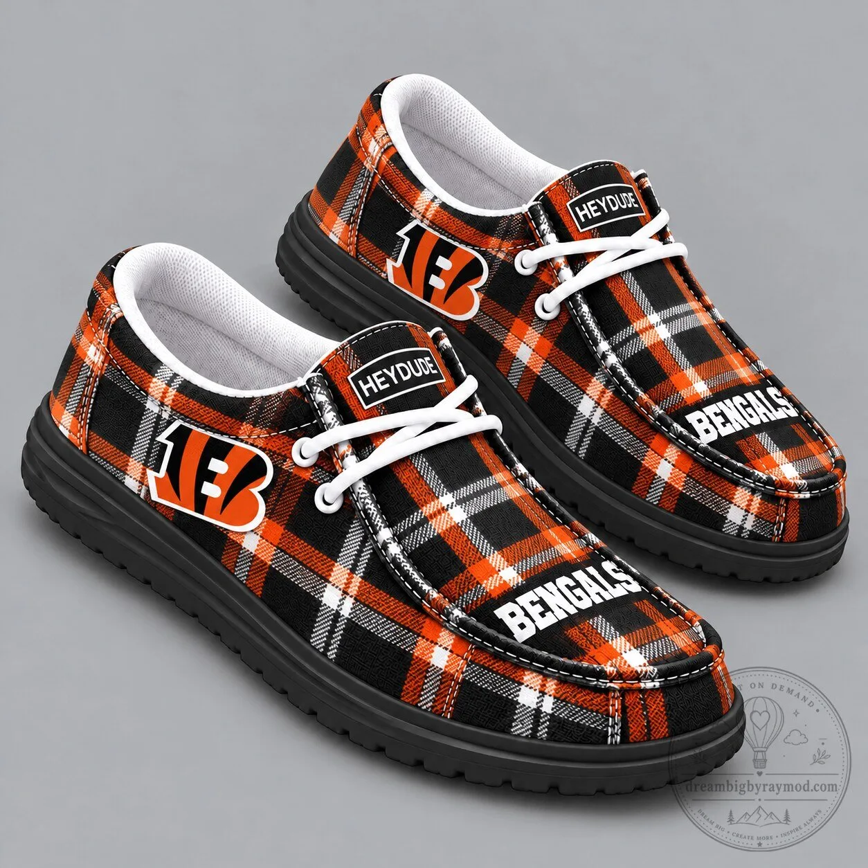 Cincinnati Bengals Plaid Checkered Team Logo Casual Loafers Shoes