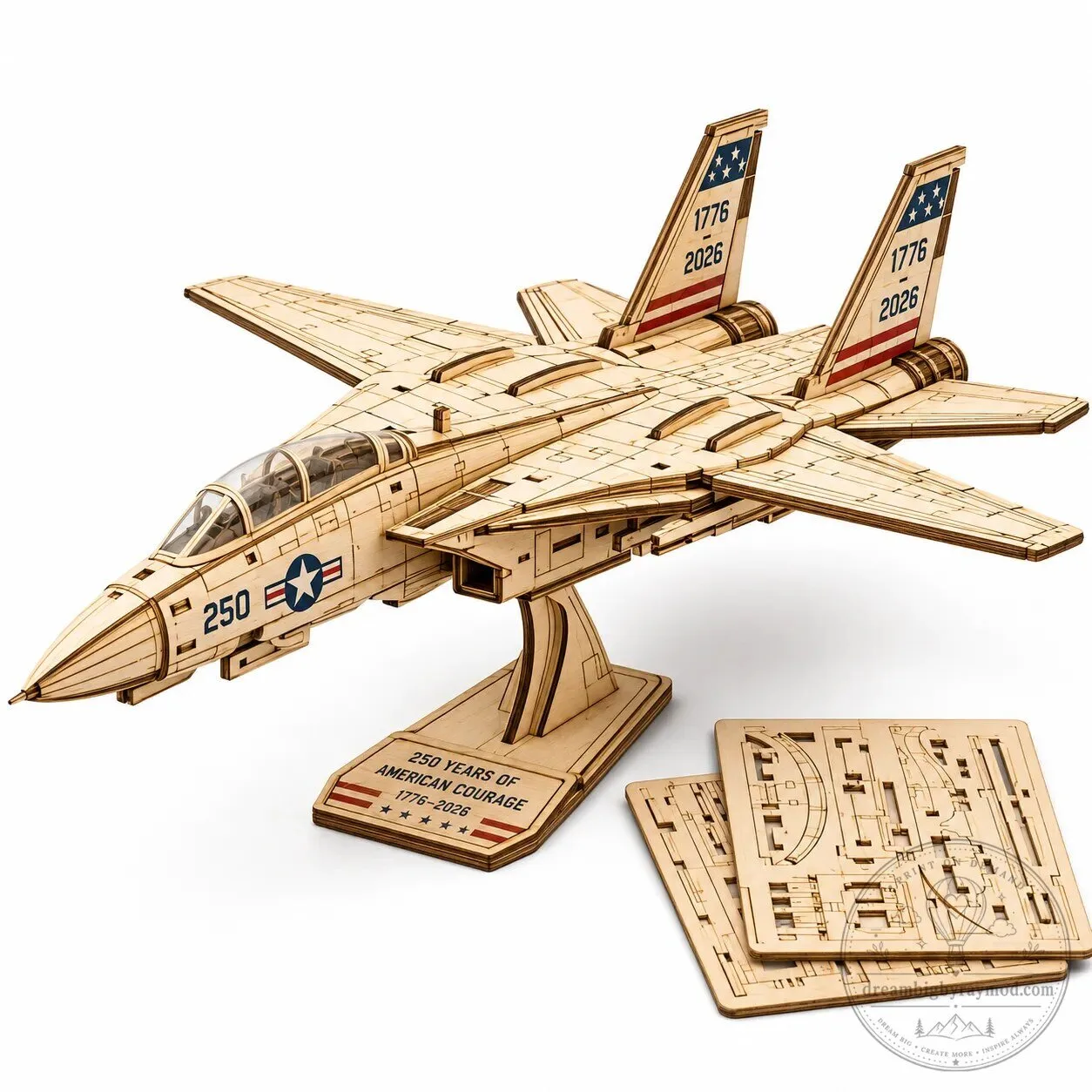 F-14 Tomcat Fighter Jet Wooden 3D Puzzle Model Kit, 250th Anniversary Edition