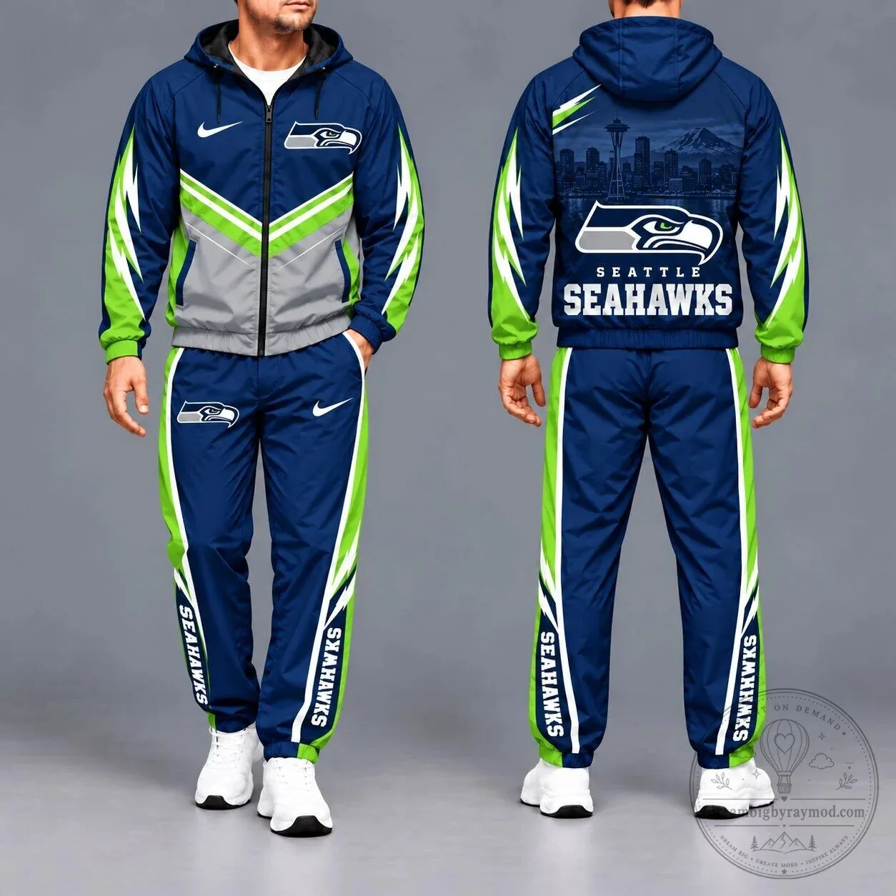 Seattle Seahawks Nike Inspired Full Zip Hooded Tracksuit with Pants