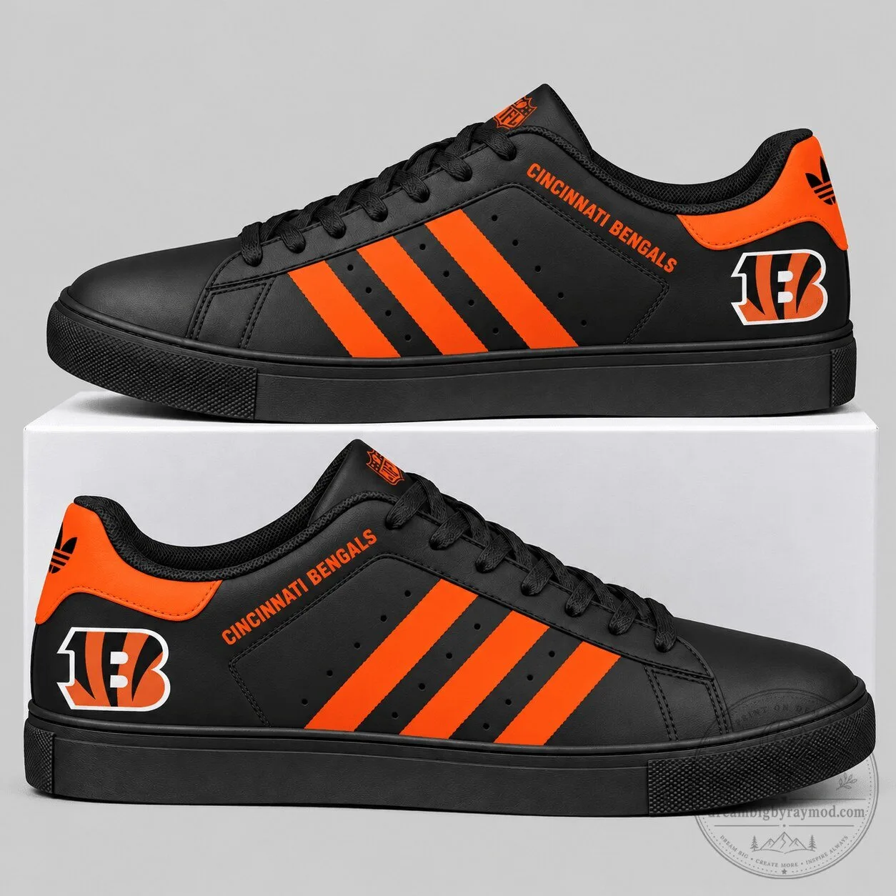 Low Top Sneakers Shoes with Triple Stripe Design for Cincinnati Bengals NFL Fans