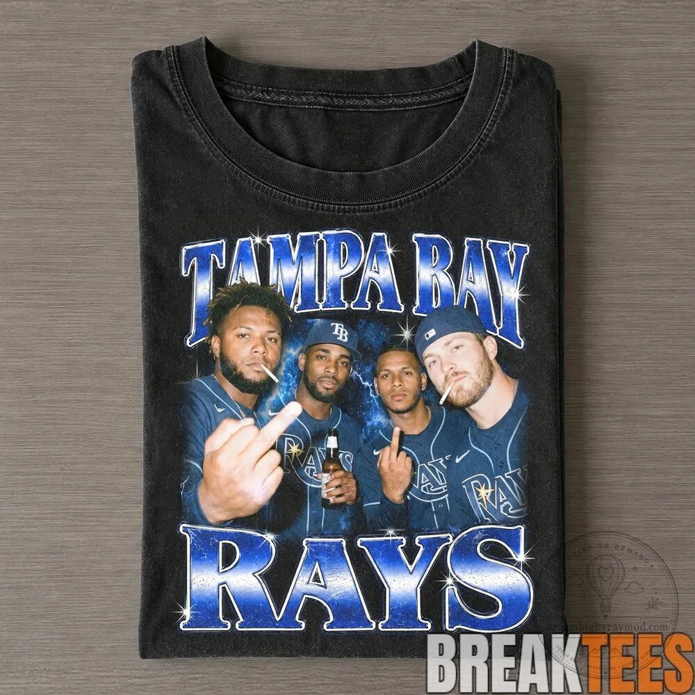 Tampa Bay Rays Baseball Players Smoking Middle Finger Collage Black T-Shirt