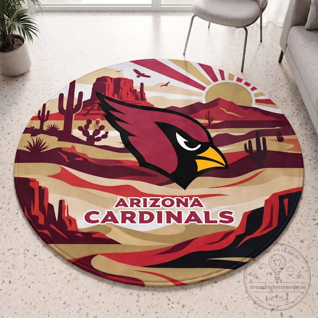 Arizona Cardinals Desert Landscape Round Rug for Man Cave Decor